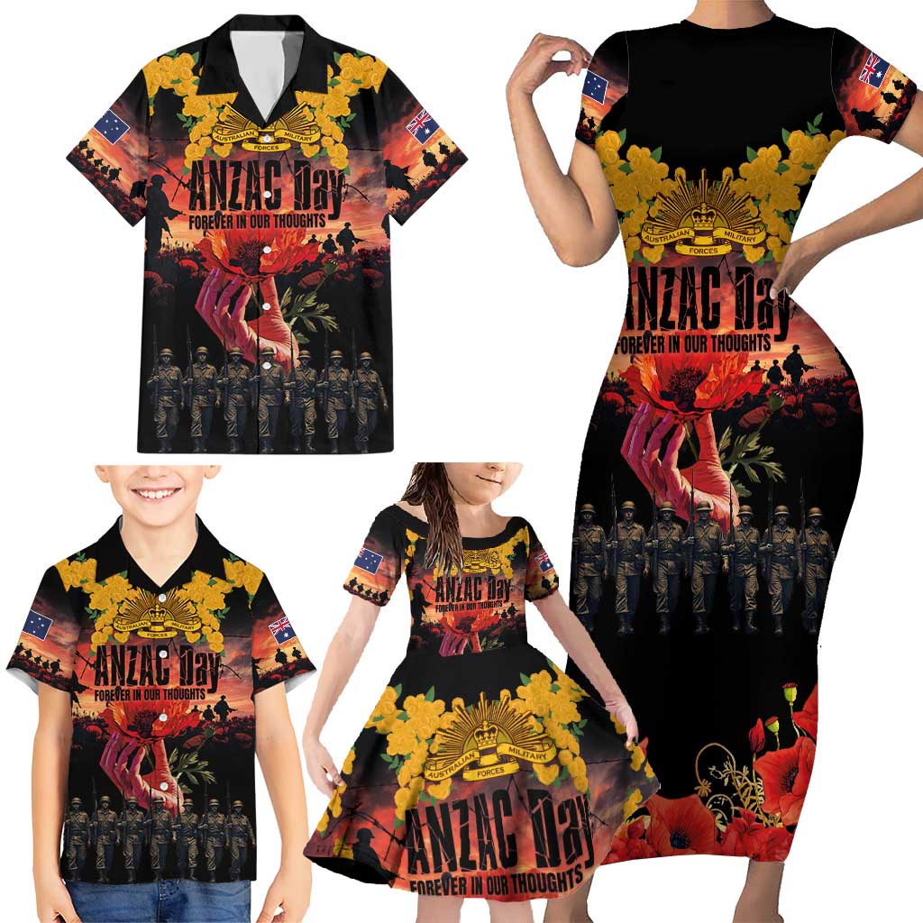 Australia ANZAC Day Family Matching Short Sleeve Bodycon Dress and Hawaiian Shirt Forever in My Thoughts LT03 - Polynesian Pride