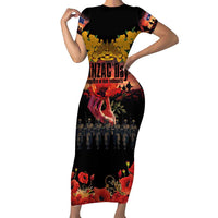 Australia ANZAC Day Family Matching Short Sleeve Bodycon Dress and Hawaiian Shirt Forever in My Thoughts LT03 Mom's Dress Black - Polynesian Pride