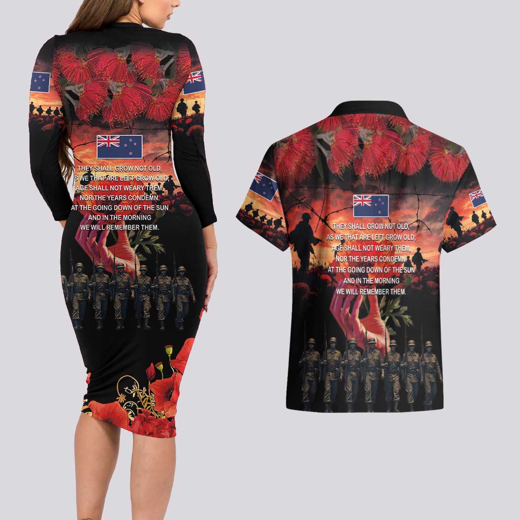 New Zealand ANZAC Day Couples Matching Long Sleeve Bodycon Dress and Hawaiian Shirt Forever in My Thoughts LT03 - Polynesian Pride