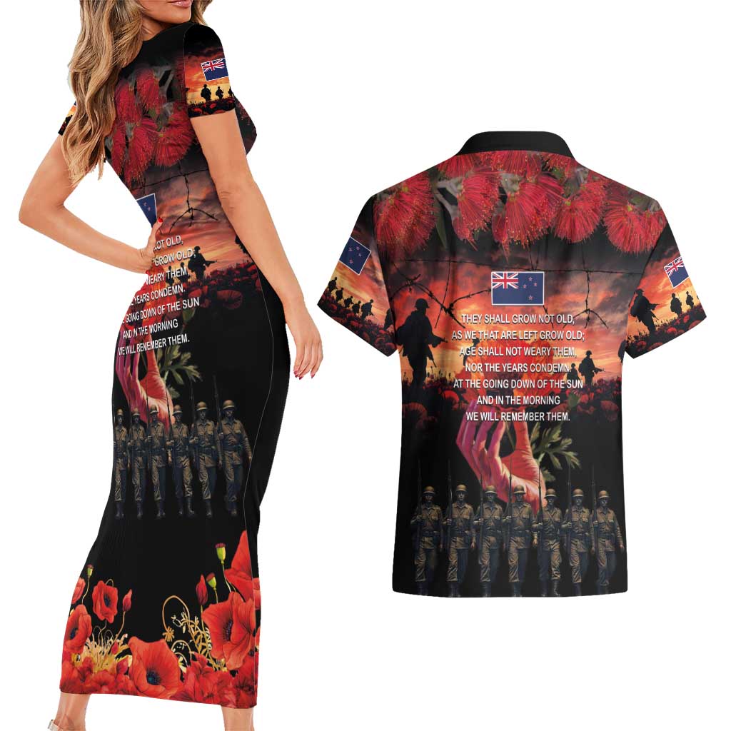 New Zealand ANZAC Day Couples Matching Short Sleeve Bodycon Dress and Hawaiian Shirt Forever in My Thoughts LT03 - Polynesian Pride