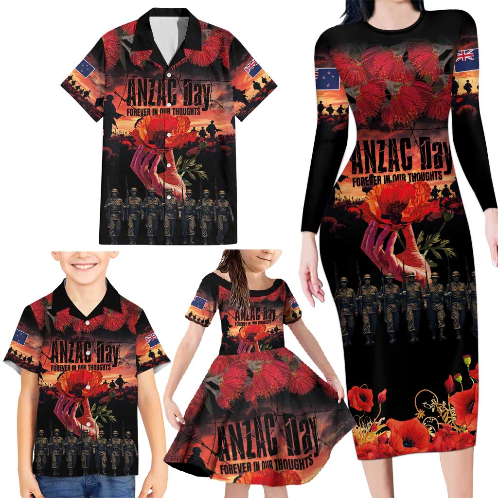 New Zealand ANZAC Day Family Matching Long Sleeve Bodycon Dress and Hawaiian Shirt Forever in My Thoughts LT03 - Polynesian Pride