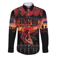 New Zealand ANZAC Day Family Matching Off The Shoulder Long Sleeve Dress and Hawaiian Shirt Forever in My Thoughts LT03 Dad's Shirt - Long Sleeve Black - Polynesian Pride