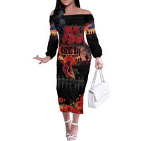 New Zealand ANZAC Day Family Matching Off The Shoulder Long Sleeve Dress and Hawaiian Shirt Forever in My Thoughts LT03 Mom's Dress Black - Polynesian Pride