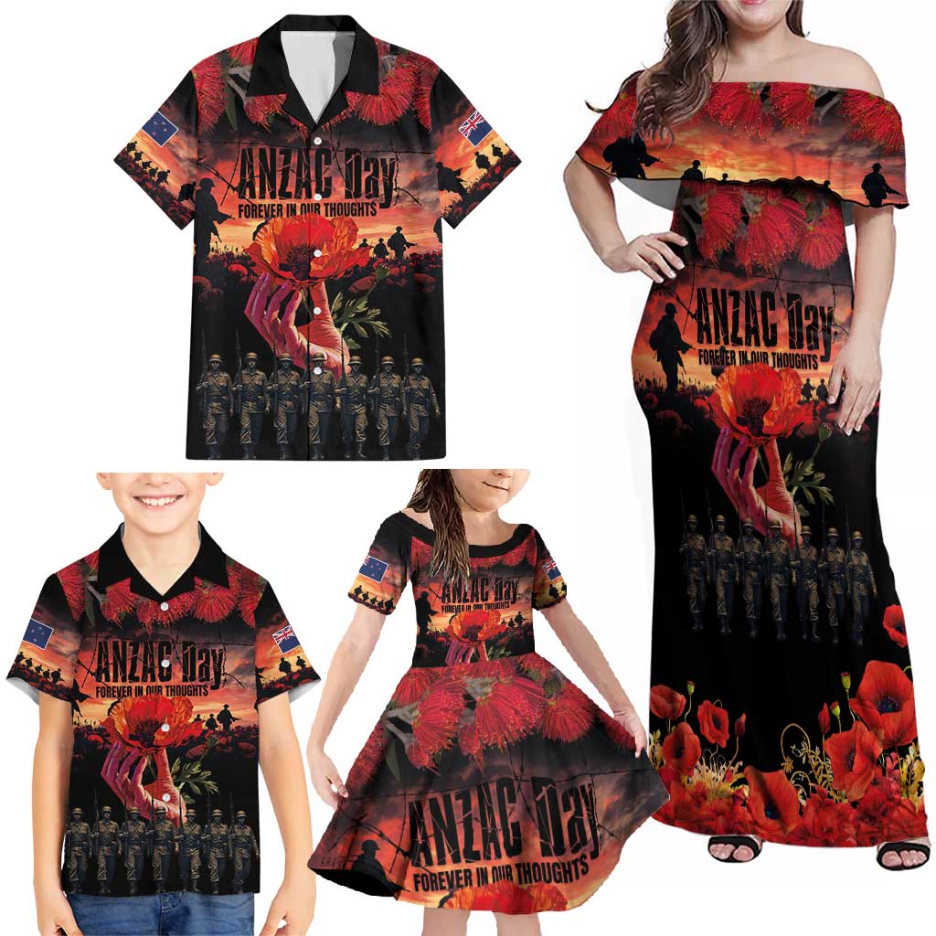 New Zealand ANZAC Day Family Matching Off Shoulder Maxi Dress and Hawaiian Shirt Forever in My Thoughts LT03 - Polynesian Pride
