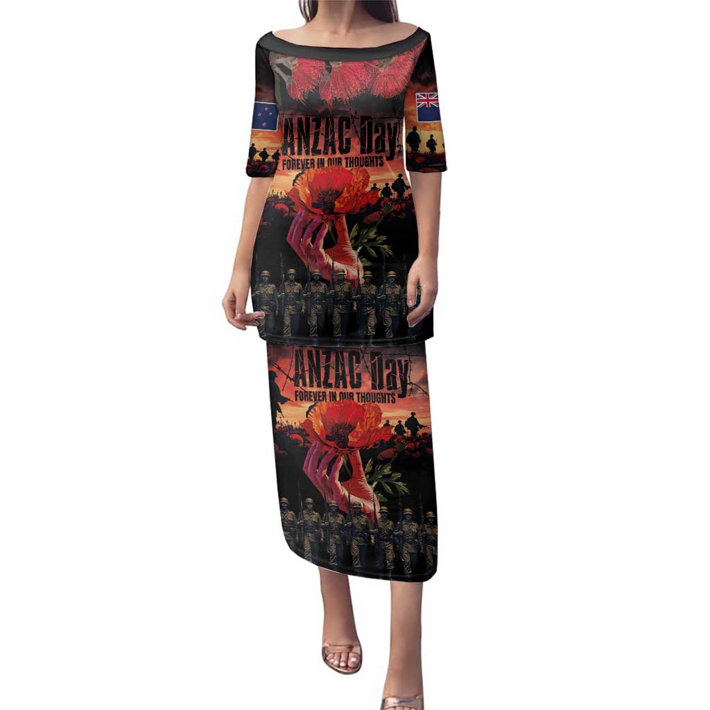 New Zealand ANZAC Day Family Matching Puletasi and Hawaiian Shirt Forever in My Thoughts LT03 Mom's Dress Black - Polynesian Pride