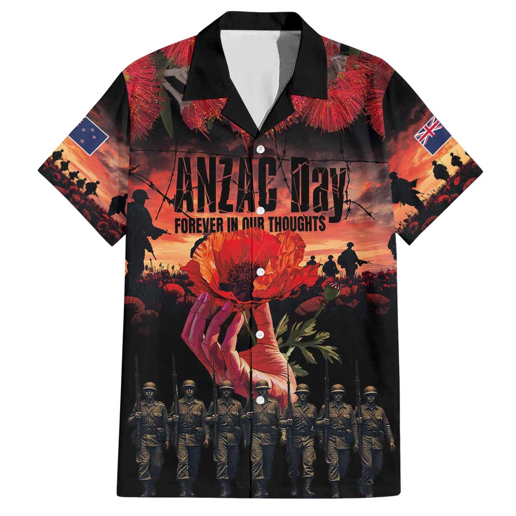 New Zealand ANZAC Day Family Matching Short Sleeve Bodycon Dress and Hawaiian Shirt Forever in My Thoughts LT03 Dad's Shirt - Short Sleeve Black - Polynesian Pride