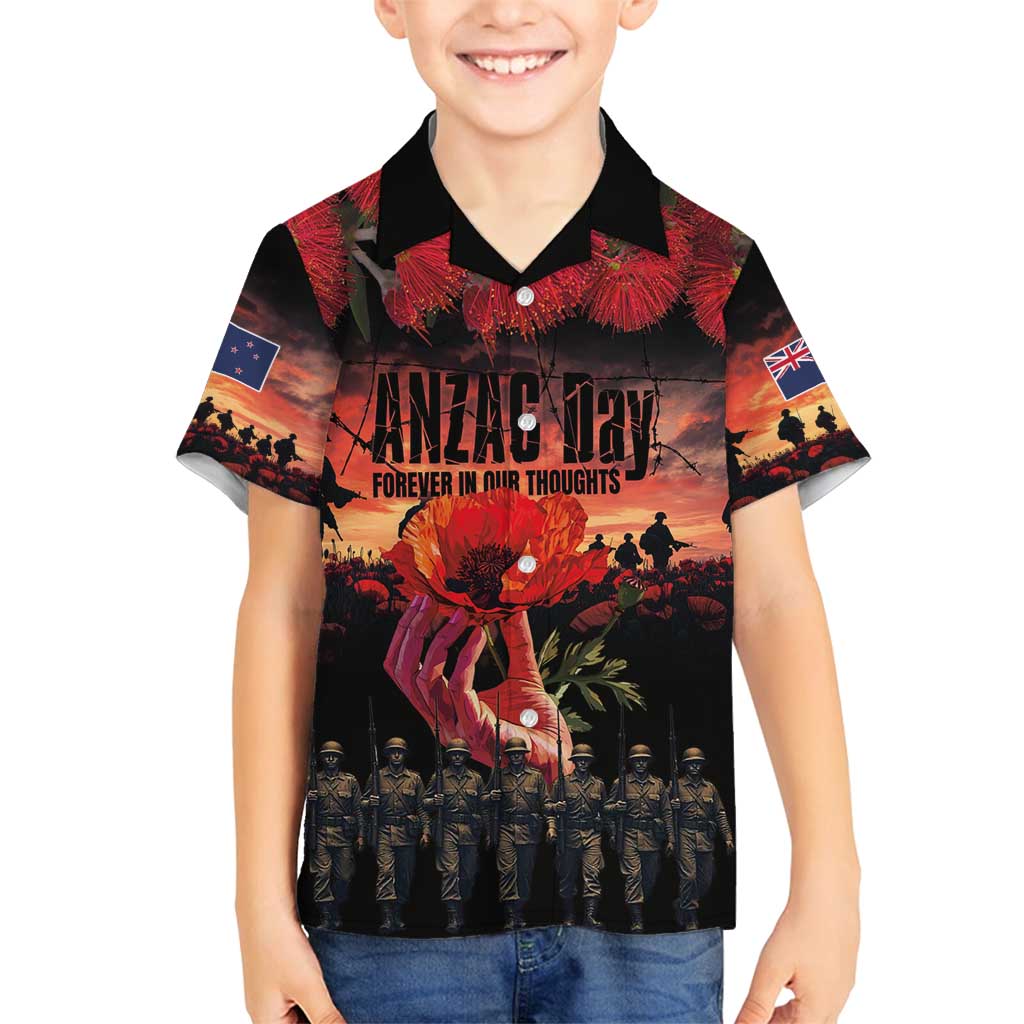 New Zealand ANZAC Day Family Matching Summer Maxi Dress and Hawaiian Shirt Forever in My Thoughts LT03 Son's Shirt Black - Polynesian Pride