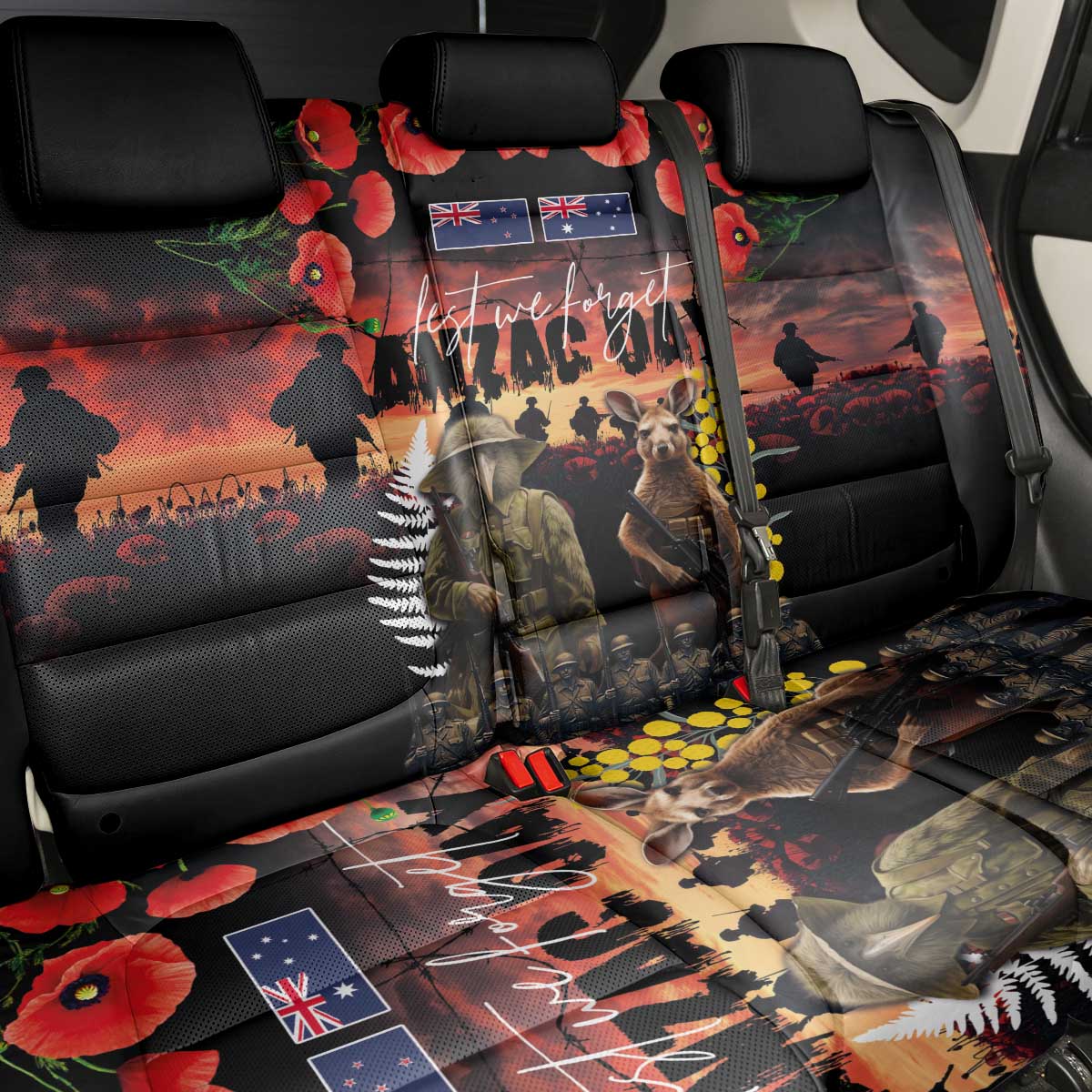 Australia and New Zealand ANZAC Day Back Car Seat Cover Kangaroo and Kiwi Bird Soldier - Forever in My Thoughts LT03 - Polynesian Pride