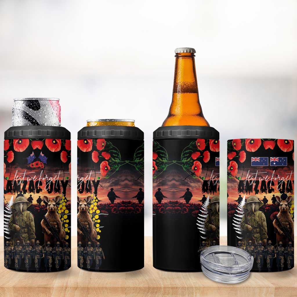 Australia and New Zealand ANZAC Day 4 in 1 Can Cooler Tumbler Kangaroo and Kiwi Bird Soldier Forever in My Thoughts LT03 - Polynesian Pride