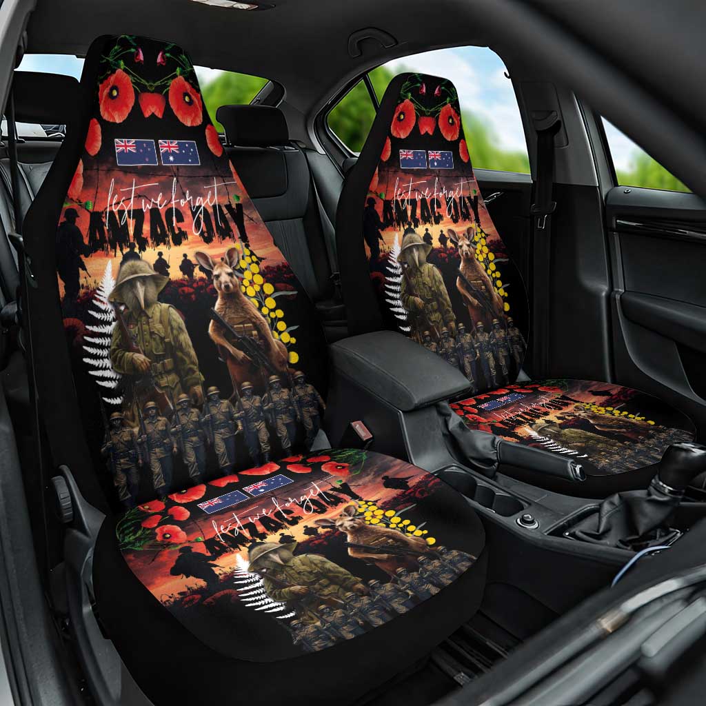Australia and New Zealand ANZAC Day Car Seat Cover Kangaroo and Kiwi Bird Soldier - Forever in My Thoughts LT03 One Size Black - Polynesian Pride