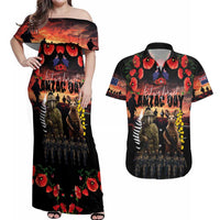 Australia and New Zealand ANZAC Day Couples Matching Off Shoulder Maxi Dress and Hawaiian Shirt Kangaroo and Kiwi Bird Soldier - Forever in My Thoughts LT03 Black - Polynesian Pride