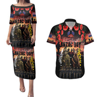 Australia and New Zealand ANZAC Day Couples Matching Puletasi and Hawaiian Shirt Kangaroo and Kiwi Bird Soldier - Forever in My Thoughts LT03 Black - Polynesian Pride