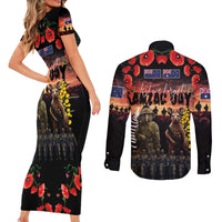 Australia and New Zealand ANZAC Day Couples Matching Short Sleeve Bodycon Dress and Long Sleeve Button Shirt Kangaroo and Kiwi Bird Soldier - Forever in My Thoughts LT03 - Polynesian Pride