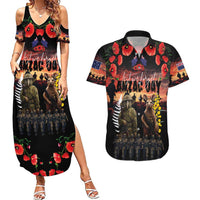 Australia and New Zealand ANZAC Day Couples Matching Summer Maxi Dress and Hawaiian Shirt Kangaroo and Kiwi Bird Soldier - Forever in My Thoughts LT03 Black - Polynesian Pride