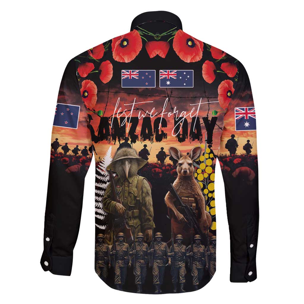 Australia and New Zealand ANZAC Day Family Matching Long Sleeve Bodycon Dress and Hawaiian Shirt Kangaroo and Kiwi Bird Soldier - Forever in My Thoughts LT03 - Polynesian Pride