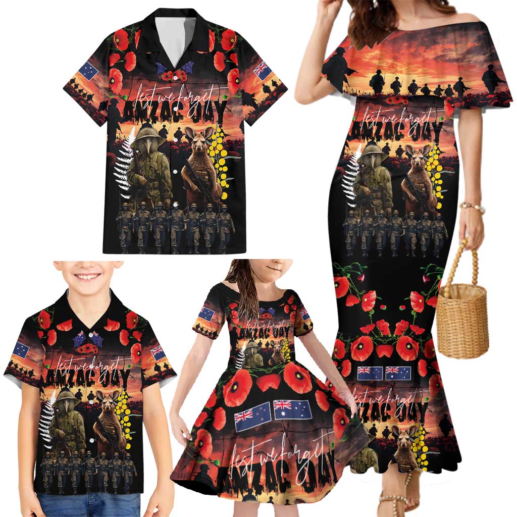 Australia and New Zealand ANZAC Day Family Matching Mermaid Dress and Hawaiian Shirt Kangaroo and Kiwi Bird Soldier - Forever in My Thoughts LT03 - Polynesian Pride