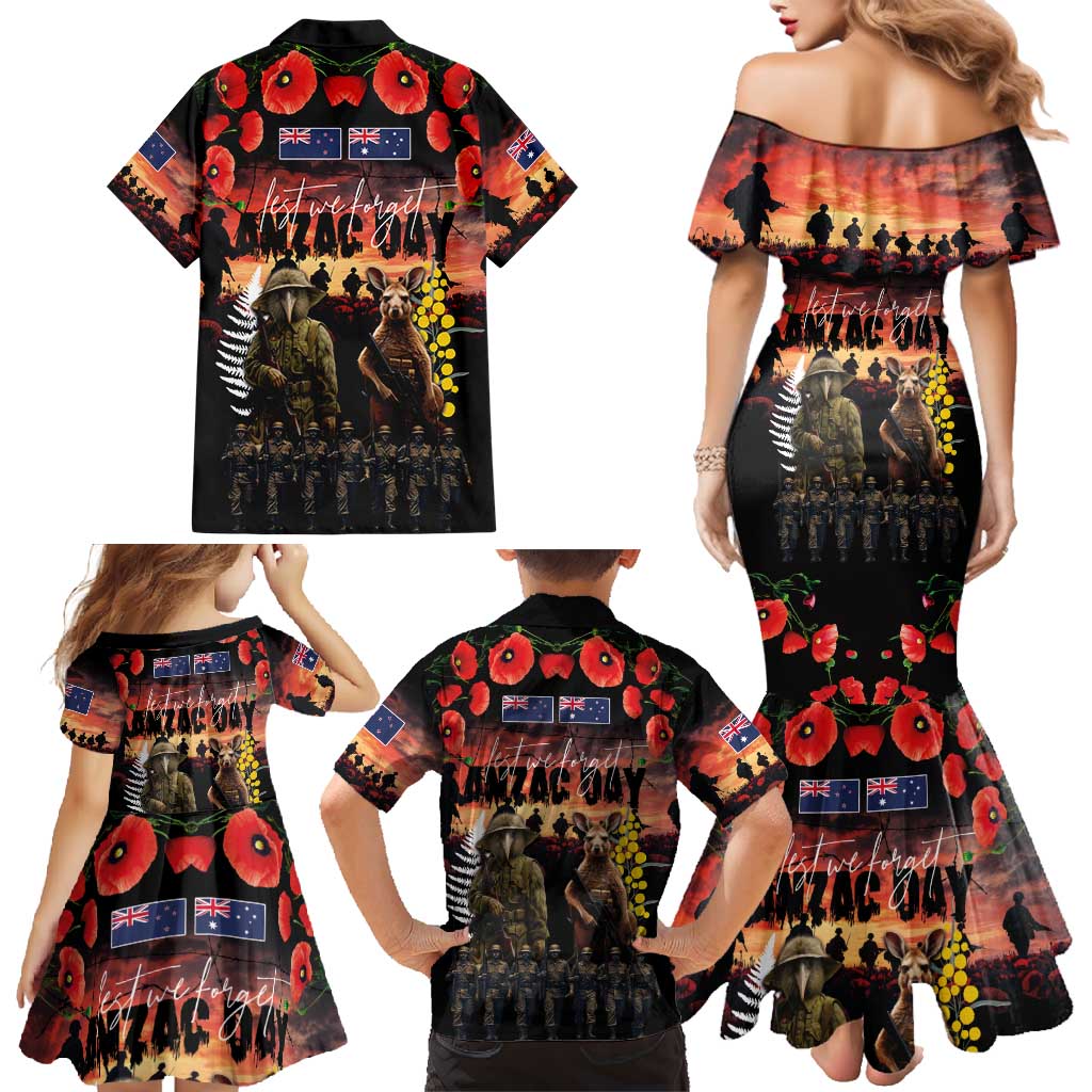 Australia and New Zealand ANZAC Day Family Matching Mermaid Dress and Hawaiian Shirt Kangaroo and Kiwi Bird Soldier - Forever in My Thoughts LT03 - Polynesian Pride