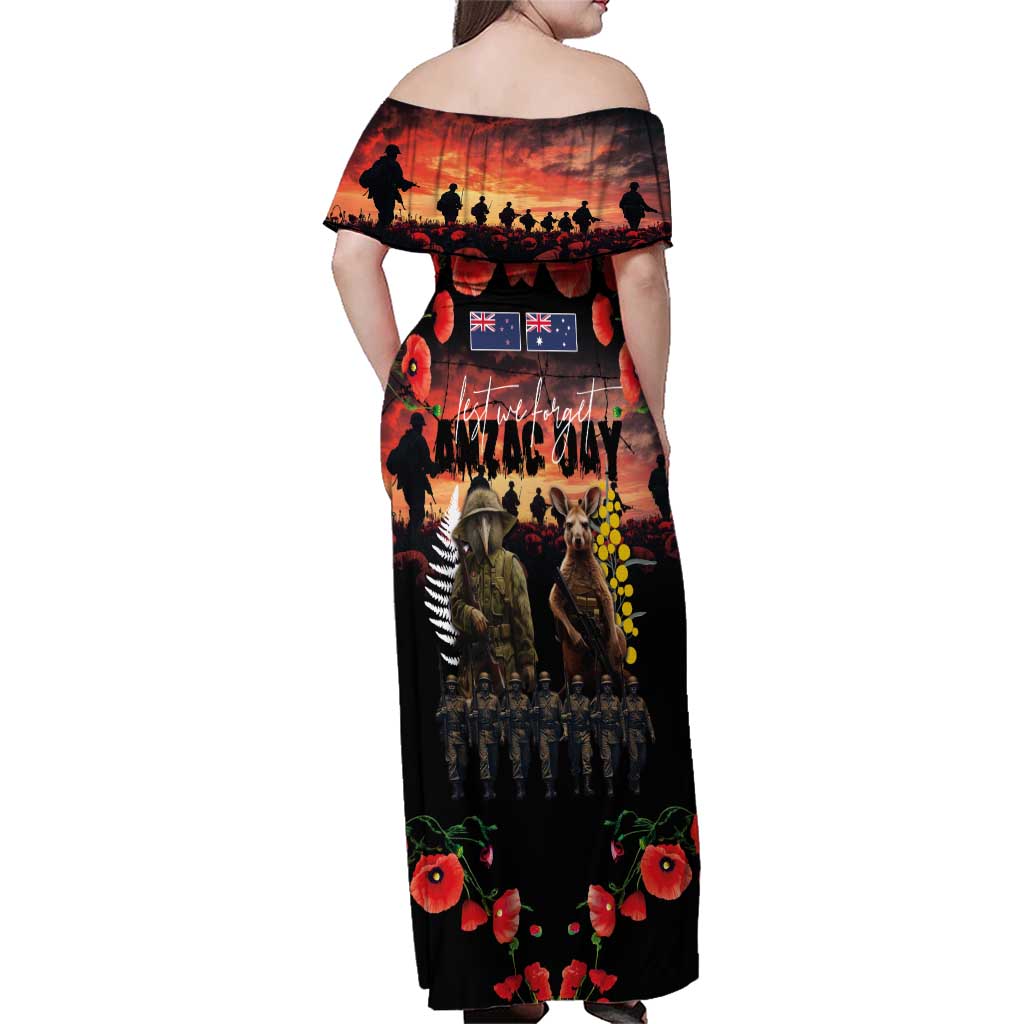Australia and New Zealand ANZAC Day Family Matching Off Shoulder Maxi Dress and Hawaiian Shirt Kangaroo and Kiwi Bird Soldier - Forever in My Thoughts LT03 - Polynesian Pride