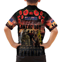 Australia and New Zealand ANZAC Day Family Matching Off Shoulder Short Dress and Hawaiian Shirt Kangaroo and Kiwi Bird Soldier - Forever in My Thoughts LT03 - Polynesian Pride