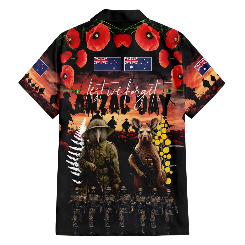 Australia and New Zealand ANZAC Day Family Matching Off Shoulder Short Dress and Hawaiian Shirt Kangaroo and Kiwi Bird Soldier - Forever in My Thoughts LT03 - Polynesian Pride