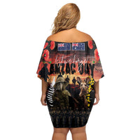 Australia and New Zealand ANZAC Day Family Matching Off Shoulder Short Dress and Hawaiian Shirt Kangaroo and Kiwi Bird Soldier - Forever in My Thoughts LT03 - Polynesian Pride