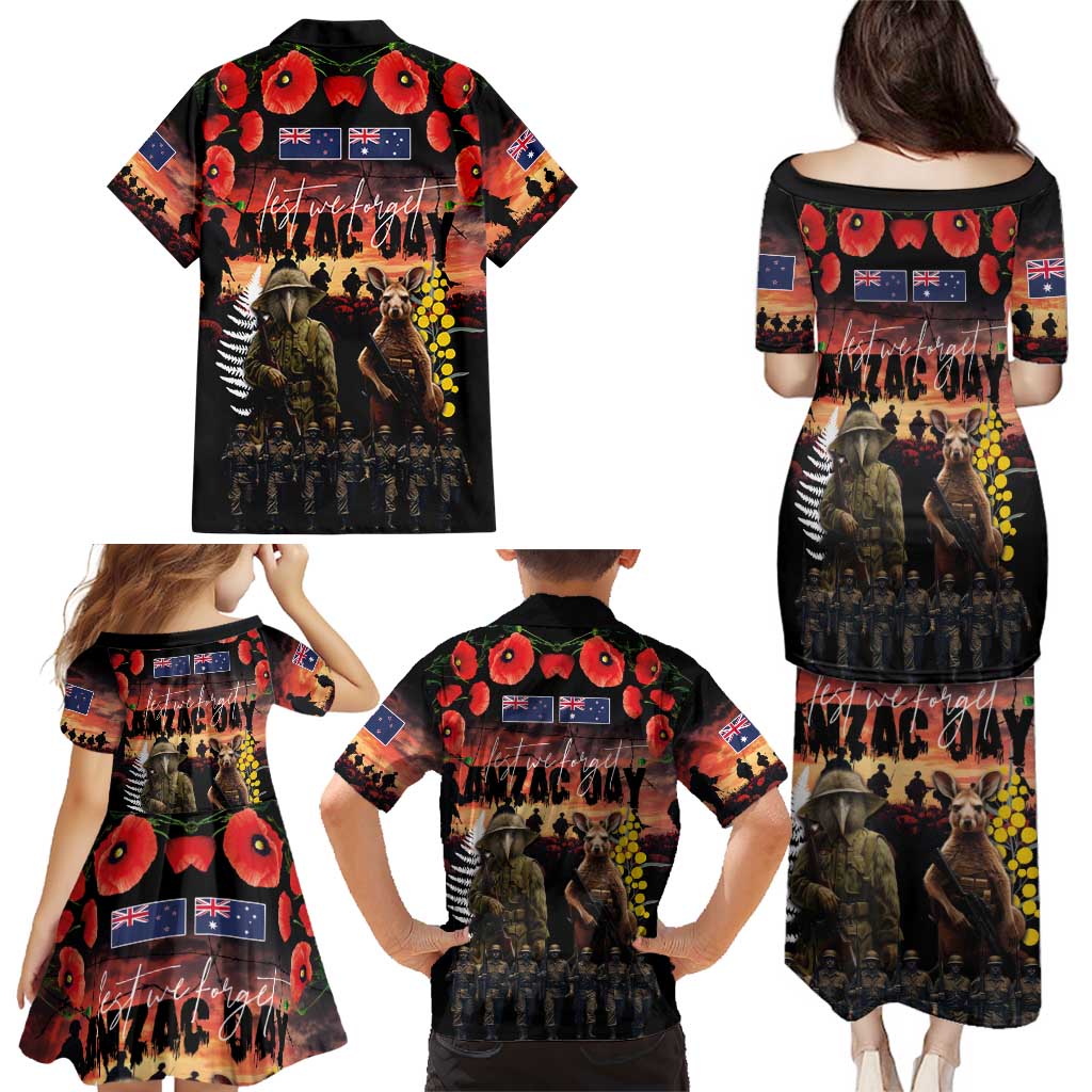 Australia and New Zealand ANZAC Day Family Matching Puletasi and Hawaiian Shirt Kangaroo and Kiwi Bird Soldier - Forever in My Thoughts LT03 - Polynesian Pride