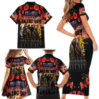 Australia and New Zealand ANZAC Day Family Matching Short Sleeve Bodycon Dress and Hawaiian Shirt Kangaroo and Kiwi Bird Soldier - Forever in My Thoughts LT03 - Polynesian Pride