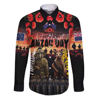 Australia and New Zealand ANZAC Day Family Matching Short Sleeve Bodycon Dress and Hawaiian Shirt Kangaroo and Kiwi Bird Soldier - Forever in My Thoughts LT03 Dad's Shirt - Long Sleeve Black - Polynesian Pride