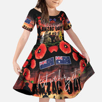 Australia and New Zealand ANZAC Day Family Matching Summer Maxi Dress and Hawaiian Shirt Kangaroo and Kiwi Bird Soldier - Forever in My Thoughts LT03 Daughter's Dress Black - Polynesian Pride