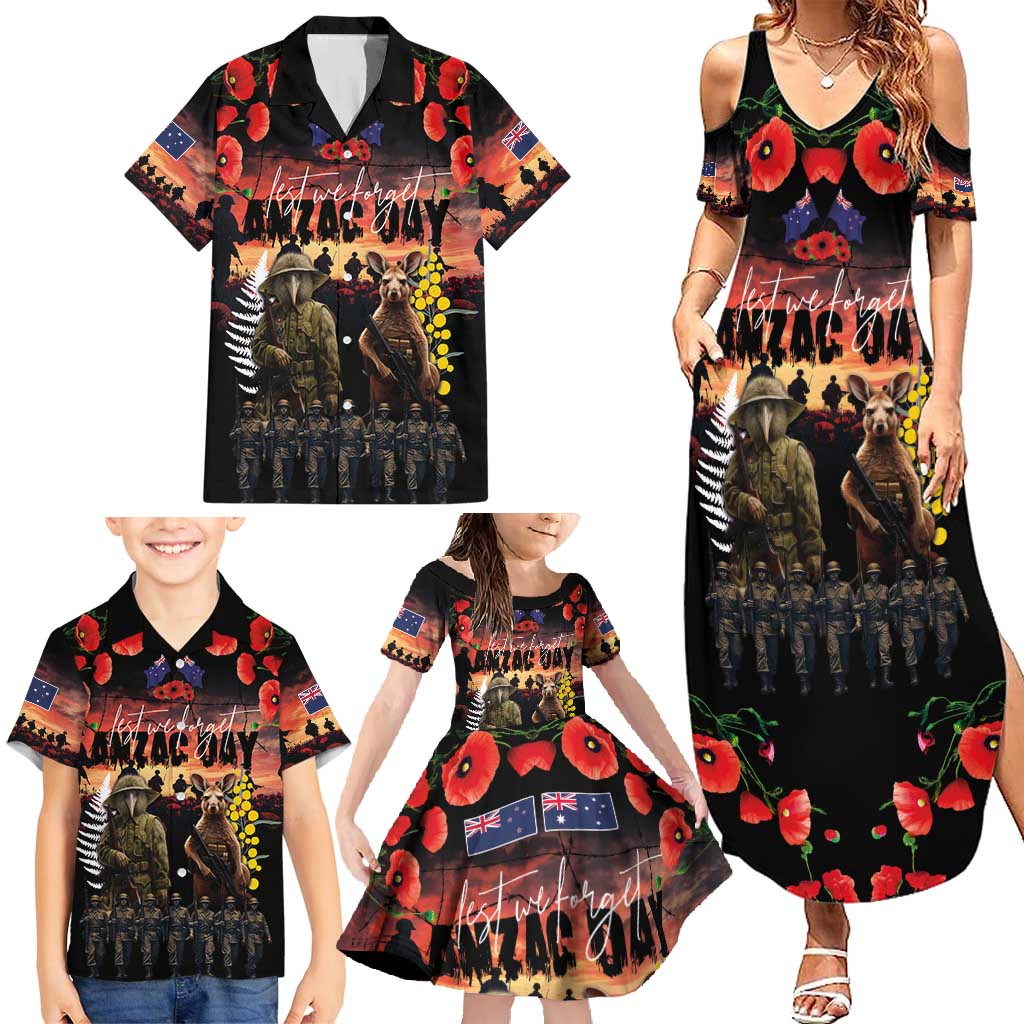 Australia and New Zealand ANZAC Day Family Matching Summer Maxi Dress and Hawaiian Shirt Kangaroo and Kiwi Bird Soldier - Forever in My Thoughts LT03 - Polynesian Pride