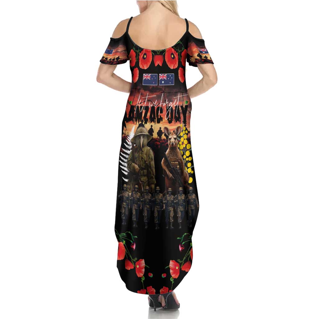Australia and New Zealand ANZAC Day Family Matching Summer Maxi Dress and Hawaiian Shirt Kangaroo and Kiwi Bird Soldier - Forever in My Thoughts LT03 - Polynesian Pride