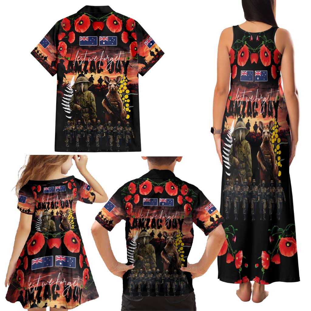 Australia and New Zealand ANZAC Day Family Matching Tank Maxi Dress and Hawaiian Shirt Kangaroo and Kiwi Bird Soldier - Forever in My Thoughts LT03 - Polynesian Pride