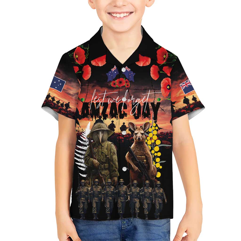 Australia and New Zealand ANZAC Day Hawaiian Shirt Kangaroo and Kiwi Bird Soldier - Forever in My Thoughts LT03 - Polynesian Pride