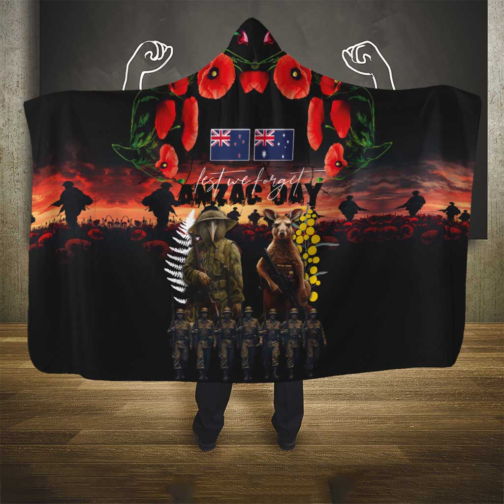 Australia and New Zealand ANZAC Day Hooded Blanket Kangaroo and Kiwi Bird Soldier - Forever in My Thoughts LT03 - Polynesian Pride