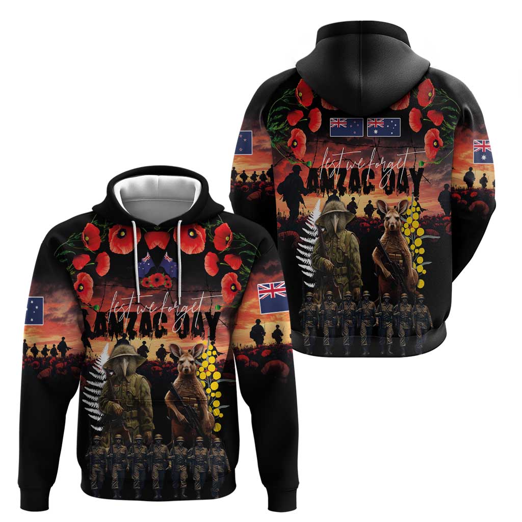 Australia and New Zealand ANZAC Day Hoodie Kangaroo and Kiwi Bird Soldier - Forever in My Thoughts LT03 - Polynesian Pride