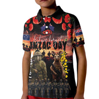 Australia and New Zealand ANZAC Day Kid Polo Shirt Kangaroo and Kiwi Bird Soldier - Forever in My Thoughts LT03 Kid Black - Polynesian Pride