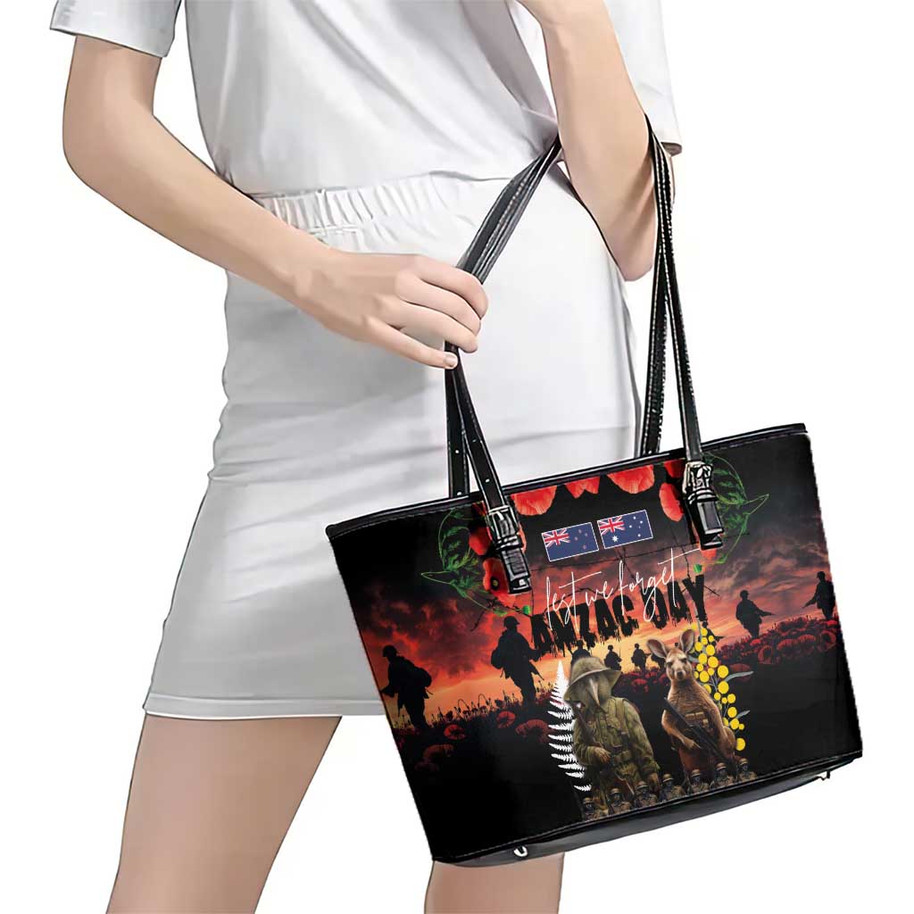 Australia and New Zealand ANZAC Day Leather Tote Bag Kangaroo and Kiwi Bird Soldier - Forever in My Thoughts LT03 - Polynesian Pride