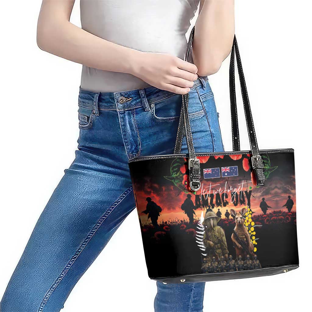 Australia and New Zealand ANZAC Day Leather Tote Bag Kangaroo and Kiwi Bird Soldier - Forever in My Thoughts LT03 - Polynesian Pride