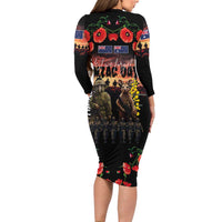 Australia and New Zealand ANZAC Day Long Sleeve Bodycon Dress Kangaroo and Kiwi Bird Soldier - Forever in My Thoughts LT03 - Polynesian Pride