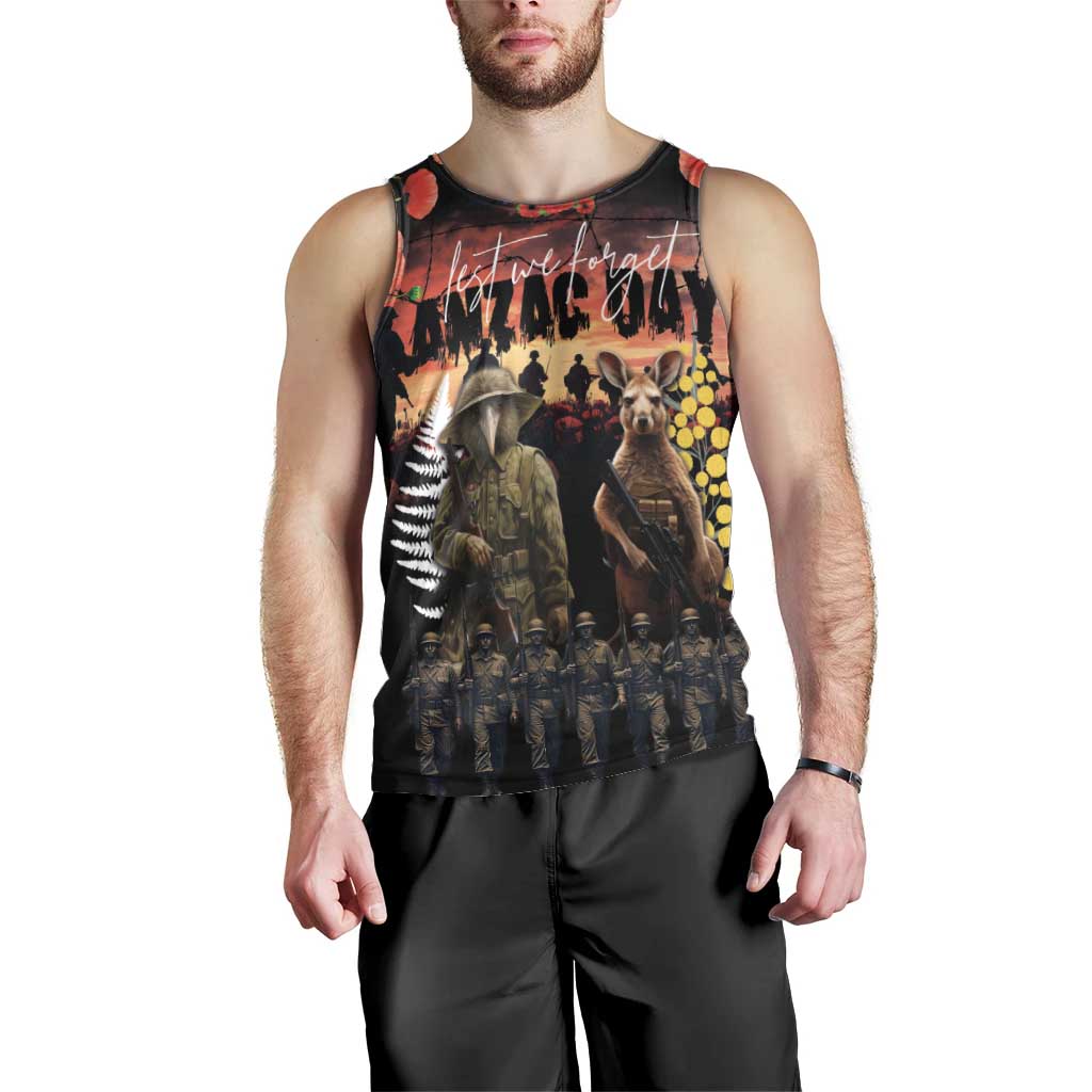 Australia and New Zealand ANZAC Day Men Tank Top Kangaroo and Kiwi Bird Soldier - Forever in My Thoughts LT03 - Polynesian Pride