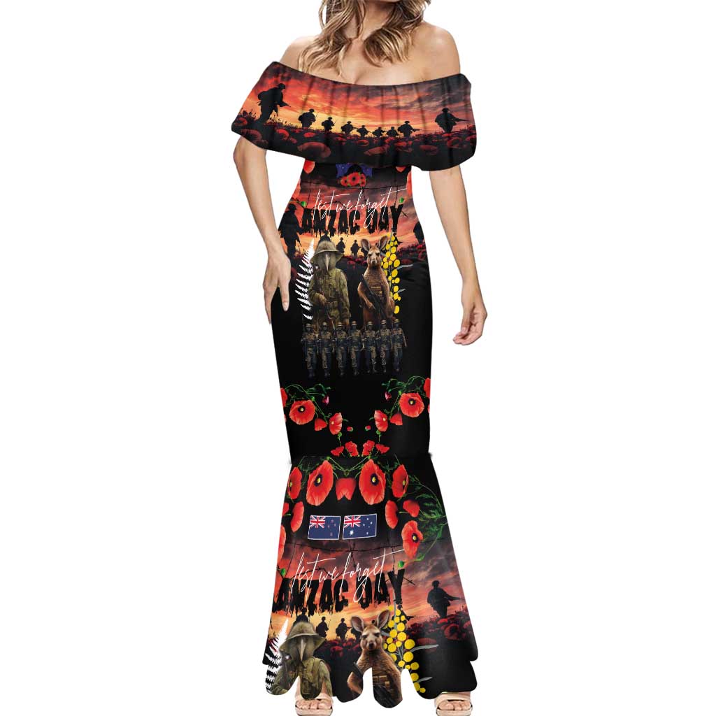 Australia and New Zealand ANZAC Day Mermaid Dress Kangaroo and Kiwi Bird Soldier - Forever in My Thoughts LT03 - Polynesian Pride
