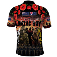 Australia and New Zealand ANZAC Day Polo Shirt Kangaroo and Kiwi Bird Soldier - Forever in My Thoughts LT03 - Polynesian Pride