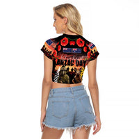 Australia and New Zealand ANZAC Day Raglan Cropped T Shirt Kangaroo and Kiwi Bird Soldier - Forever in My Thoughts LT03 - Polynesian Pride