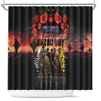 Australia and New Zealand ANZAC Day Shower Curtain Kangaroo and Kiwi Bird Soldier - Forever in My Thoughts LT03 Black - Polynesian Pride