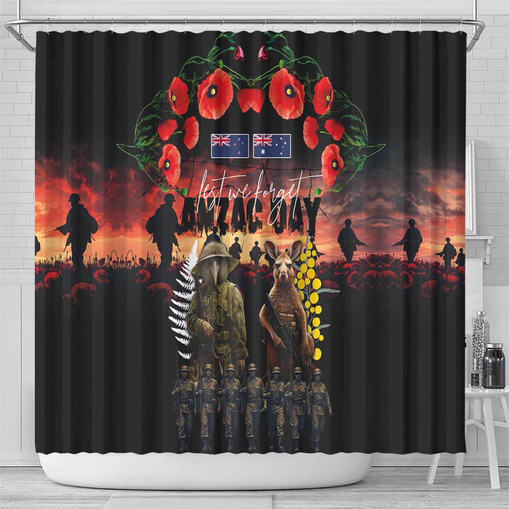 Australia and New Zealand ANZAC Day Shower Curtain Kangaroo and Kiwi Bird Soldier - Forever in My Thoughts LT03 - Polynesian Pride