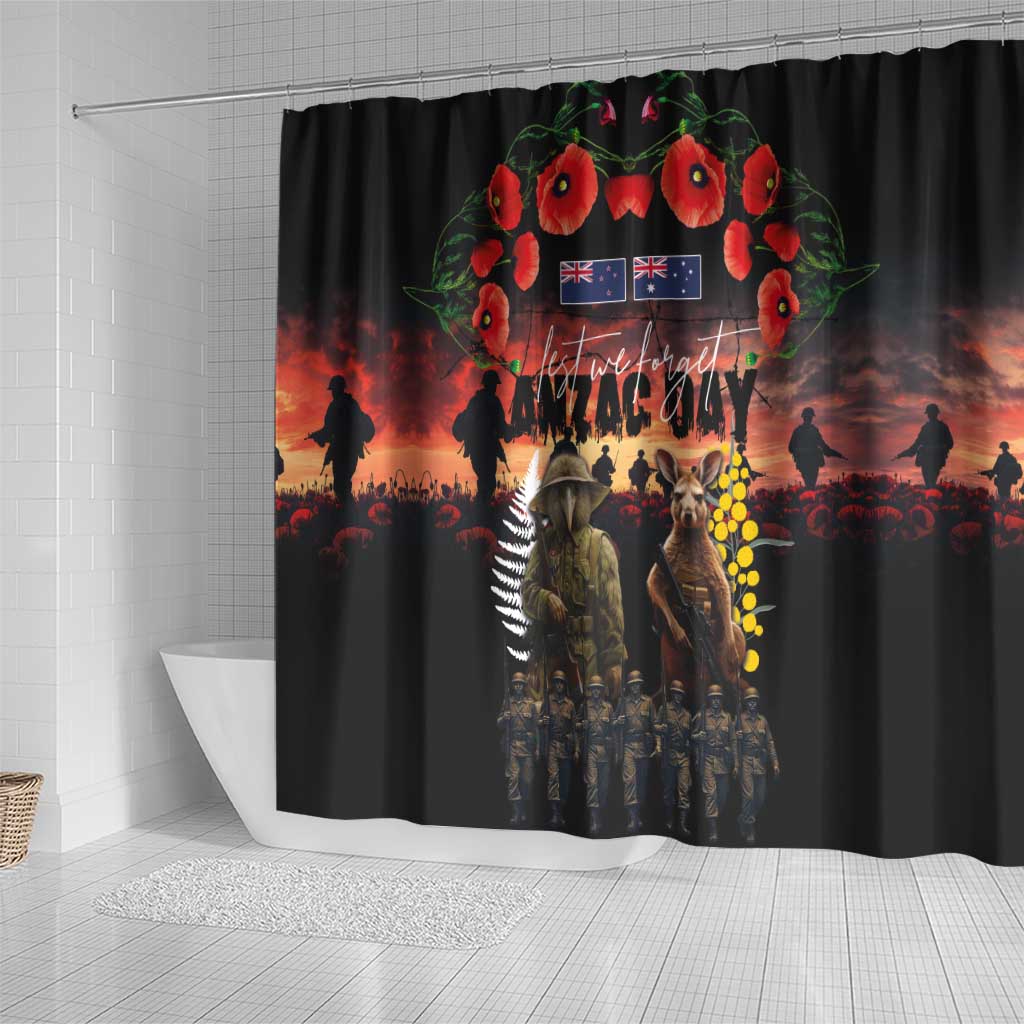 Australia and New Zealand ANZAC Day Shower Curtain Kangaroo and Kiwi Bird Soldier - Forever in My Thoughts LT03 - Polynesian Pride