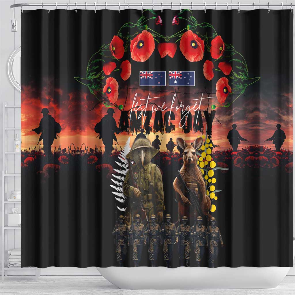 Australia and New Zealand ANZAC Day Shower Curtain Kangaroo and Kiwi Bird Soldier - Forever in My Thoughts LT03 - Polynesian Pride