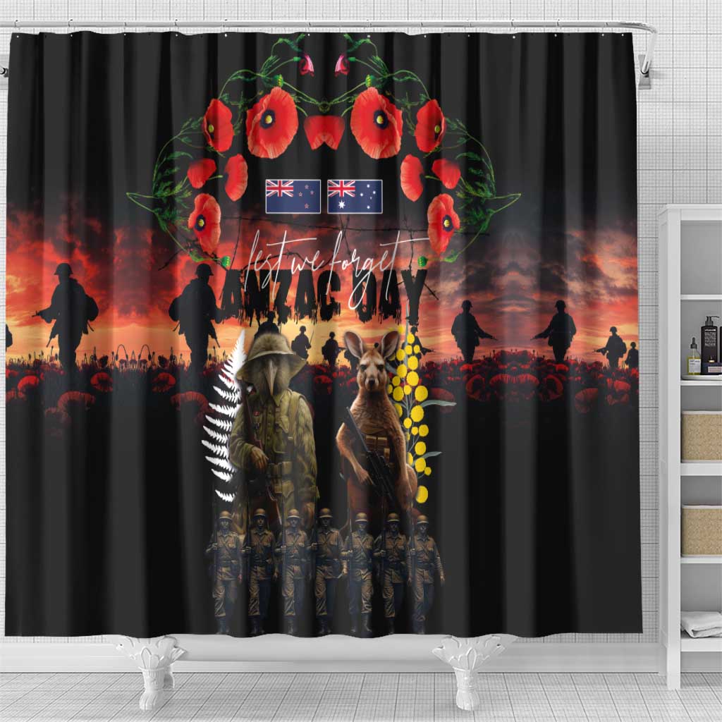 Australia and New Zealand ANZAC Day Shower Curtain Kangaroo and Kiwi Bird Soldier - Forever in My Thoughts LT03 - Polynesian Pride