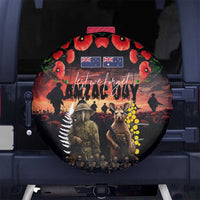 Australia and New Zealand ANZAC Day Spare Tire Cover Kangaroo and Kiwi Bird Soldier - Forever in My Thoughts LT03 No hole Black - Polynesian Pride