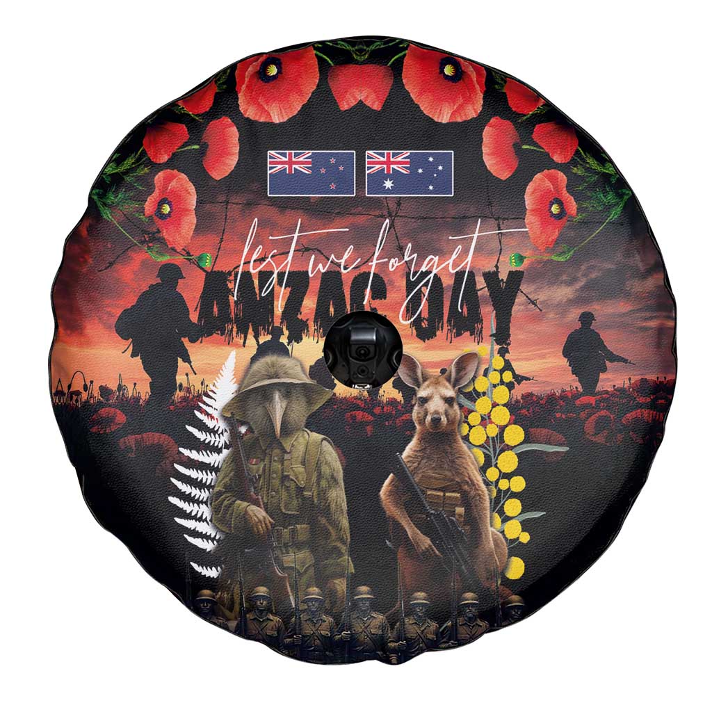 Australia and New Zealand ANZAC Day Spare Tire Cover Kangaroo and Kiwi Bird Soldier - Forever in My Thoughts LT03 - Polynesian Pride